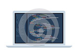 Computer software coding vector concept. Programming coding script java, digital program code on laptop screen. Vector