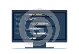 Computer software coding vector concept. Programming coding script java, digital program code on monitor screen. Vector
