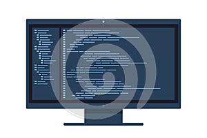 Computer software coding vector concept. Programming coding script java, digital program code on monitor screen. Vector