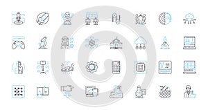 Computer software linear icons set. Code, Program, Application, Algorithm, Interface, Platform, Script line vector and