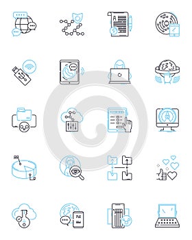 Computer software linear icons set. Program, Code, Application, Algorithm, Database, Compiler, Framework line vector and