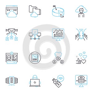 Computer software linear icons set. Program, Code, Application, Algorithm, Database, Compiler, Framework line vector and
