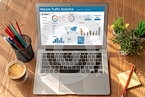 Computer software for website traffic analytics data on computer screen snugly