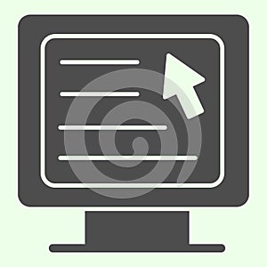 Computer solid icon. Webpage with cursor on monitor glyph style pictogram on white background. Education web site and