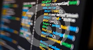 Computer Source Code on Screen Illustrating Application Development and Programming