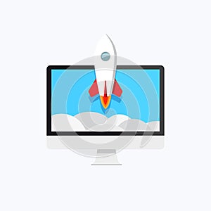 Computer Startup Rocket Vector Icon
