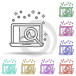 Computer statistics search laptop multi color icon. Simple thin line, outline vector of computer icons for ui and ux, website or