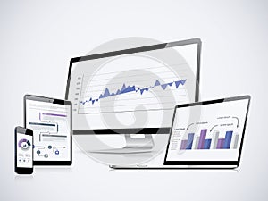 IT computer statistics vector with laptop, tablet and smartphone