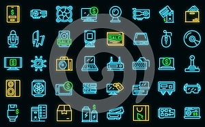 Computer store icons set outline vector. Online store vector neon