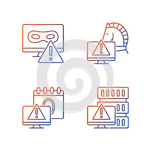 Computer system attacks gradient linear vector icons set