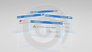 Computer system displaying multiple error and warning messages