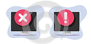 Computer system error failure problem icon vector graphic, caution mistake alert notification, wrong critical danger warn,