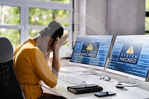 Computer System Hacked. Virus Software Screen