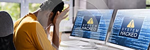 Computer System Hacked. Virus Software Screen