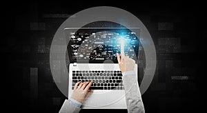 Computer system security concept . Mixed media