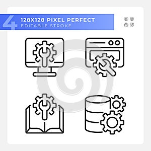 Computer system settings pixel perfect gradient linear vector icons set