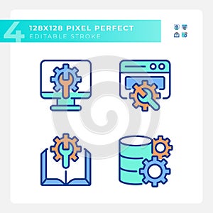 Computer system settings pixel perfect RGB color icons set