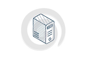 computer system unit, bloc isometric icon. 3d line art technical drawing. Editable stroke vector