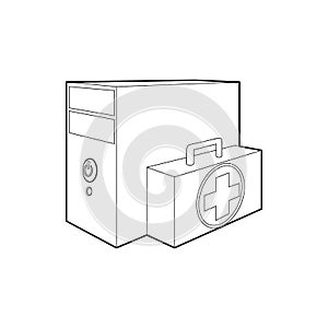 Computer system unit first aid icon, outline style