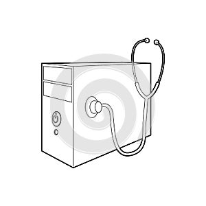 Computer system unit and stethoscope icon