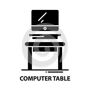 computer table icon, black vector sign with editable strokes, concept illustration