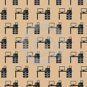 Computer table icon seamless pattern isolated on color background