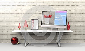 Computer and tablet 3d rendering showing responsive web design .3d illustration