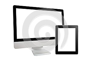 Computer and tablet display isolated on white
