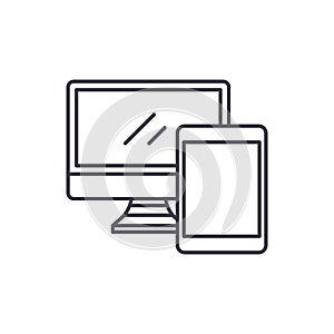 Computer and tablet line icon concept. Computer and tablet vector linear illustration, symbol, sign