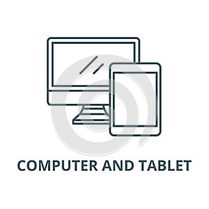 Computer and tablet line icon, vector. Computer and tablet outline sign, concept symbol, flat illustration