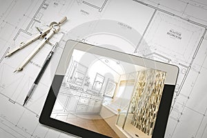 Computer Tablet with Master Bathroom Design Over House Plans photo