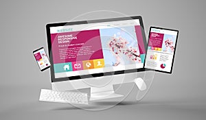 computer, tablet and smartphone gravity showing awesome responsive website