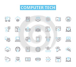 Computer tech linear icons set. Hardware, Software, Processor, Memory, Graphics, LAN, WAN line vector and concept signs photo