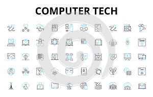 Computer tech linear icons set. Hardware, Software, Processor, Memory, Graphics, LAN, WAN vector symbols and line