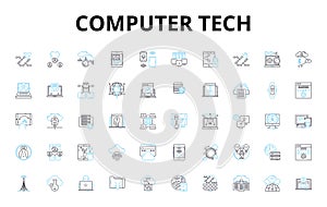 Computer tech linear icons set. Hardware, Software, Processor, Memory, Graphics, LAN, WAN vector symbols and line photo