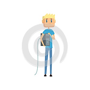 Computer technician or system administrator, networking service cartoon vector illustration
