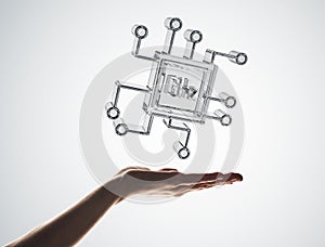 Computer technologies concept with glass GHz symbol