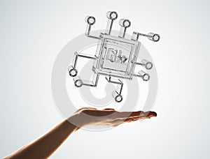 Computer technologies concept with glass GHz symbol