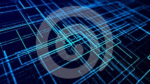 Computer technology background. Digital data flow. Network connection structure. Big data visualization. 3d rendering