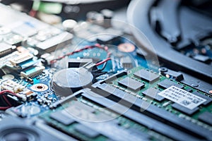 Computer Technology: Close up of a computer chip on a circuit board