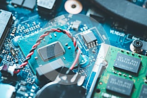 Computer Technology: Close up of a computer chip on a circuit board