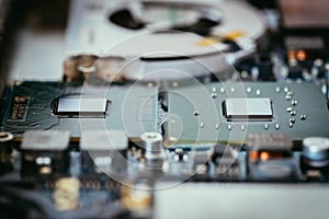 Computer Technology: Close up of a computer chip on a circuit board