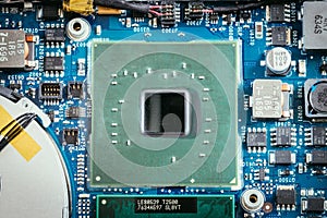 Computer Technology: Close up of a computer chip on a circuit board