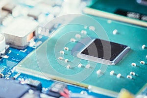 Computer Technology: Close up of a computer chip on a circuit board