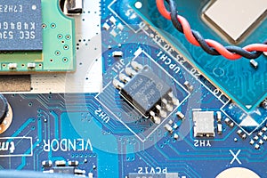 Computer Technology: Close up of a computer chip on a circuit board