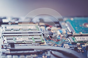 Computer Technology: Close up of a computer chip on a circuit board