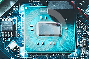 Computer Technology: Close up of a computer chip on a circuit board