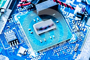 Computer Technology: Close up of a computer chip on a circuit board