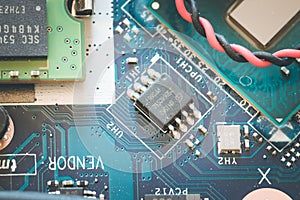 Computer Technology: Close up of a computer chip on a circuit board