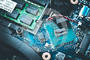 Computer Technology: Close up of a computer chip on a circuit board